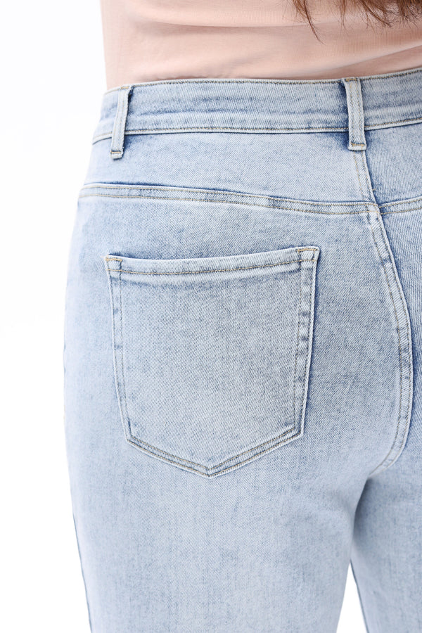 HIGH RISE STRAIGHT JEANS FRONT PATCH POCKETS PLUS SIZE OST5023-P