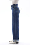 HIGH RISE ROLLED HEM WIDE LEG DENIM JEANS OSW8015 MEDIUM BLUE