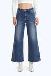 HIGH RISE WIDE LEG FLARE JEANS WITH MONKEY WASH OSF1135 SWEET BLUE