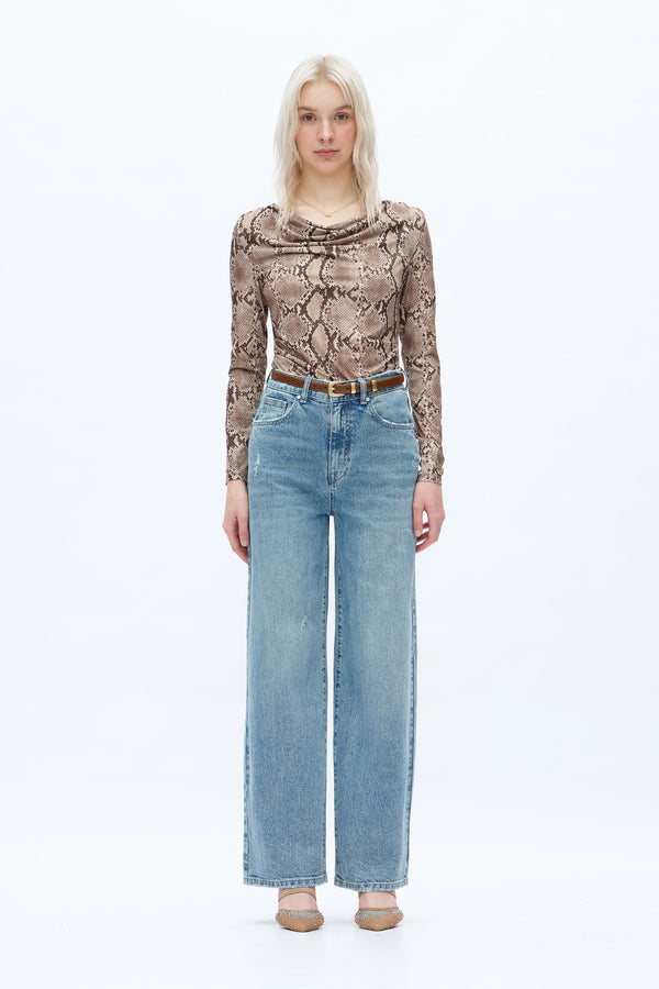 HIGH WAIST WIDE LEG STRETCHY DENIM JEANS OSW8013 RETRO LIGHT BLUE