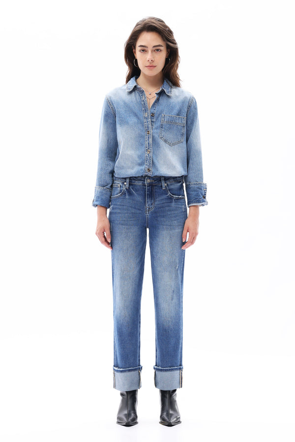 Polished Mid Rise Straight Jeans