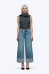 HIGH RISE ROLLED CUFF WIDE LEG DENIM JEANS OSW8009 BLUE