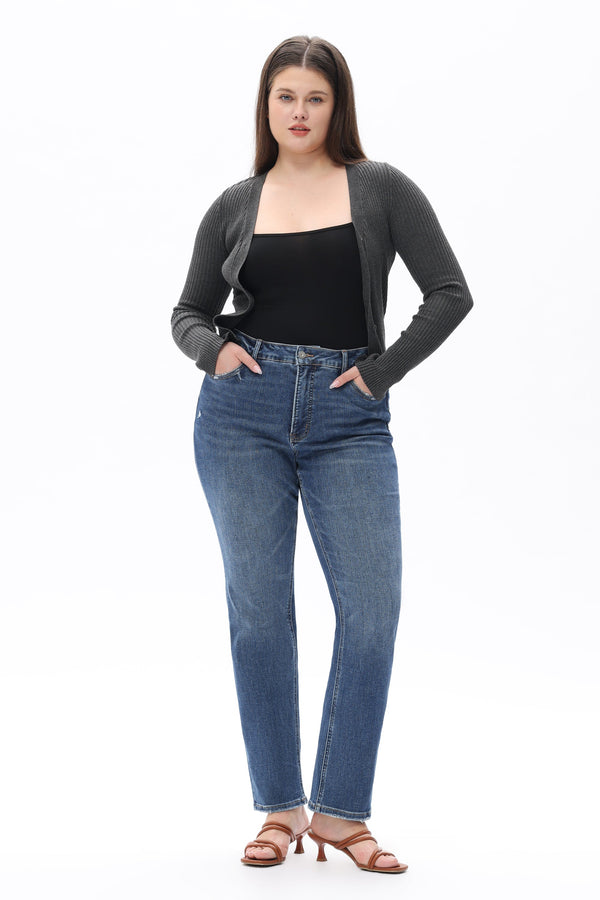HIGH RISE CROP STRAIGHT DENIM JEANS OSTM5001EC-P