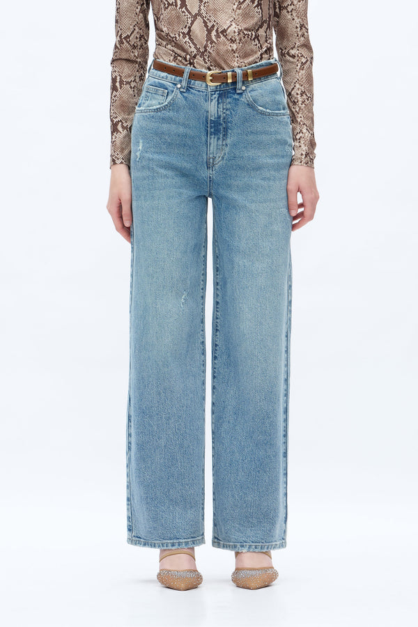 HIGH WAIST WIDE LEG STRETCHY DENIM JEANS OSW8013 RETRO LIGHT BLUE