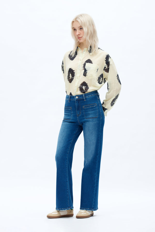 HIGH RISE STRAIGHT JEANS FRONT PATCH POCKETS OST5023