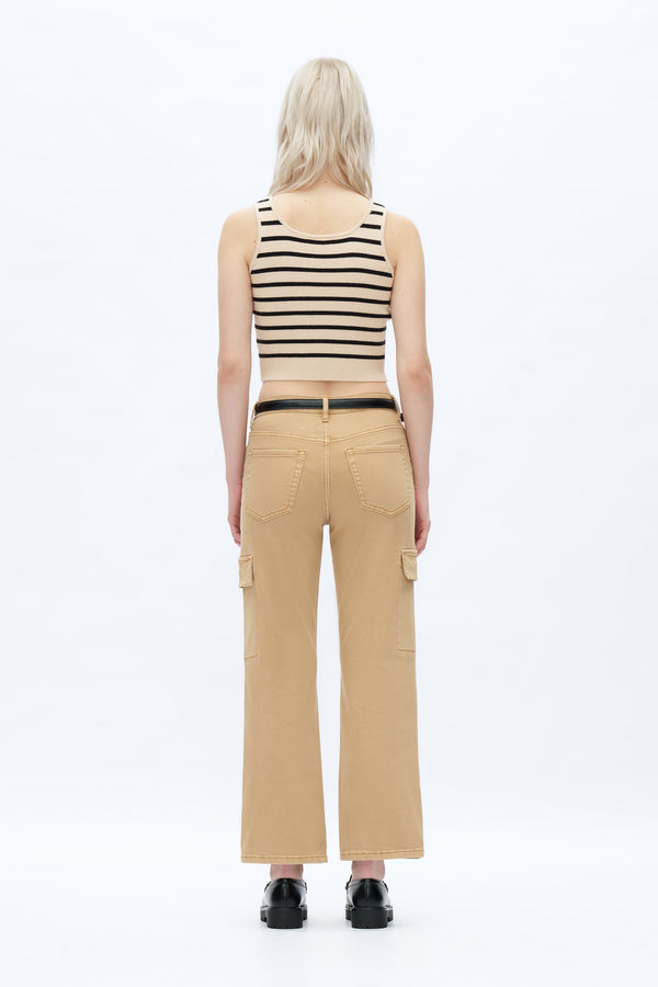 HIGH RISE WIDE LEG CARGO JEANS WITH PATCH POCKET OSWM8007