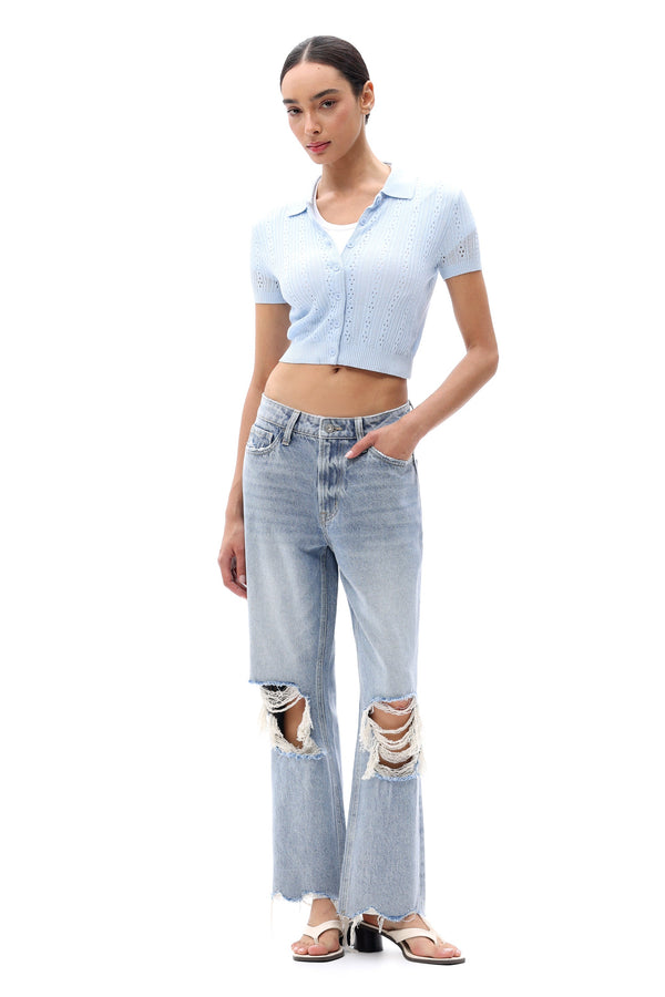 HIGH RISE CROP STRAIGHT LEG DENIM JEANS OSTM5029EC