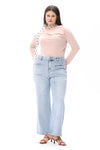HIGH RISE STRAIGHT JEANS FRONT PATCH POCKETS PLUS SIZE OST5023-P