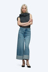 HIGH RISE ROLLED CUFF WIDE LEG DENIM JEANS OSW8009 BLUE