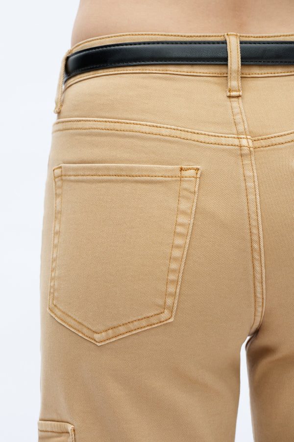 HIGH RISE WIDE LEG CARGO JEANS WITH PATCH POCKET OSWM8007