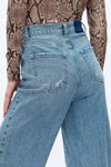 HIGH WAIST WIDE LEG STRETCHY DENIM JEANS OSW8013 RETRO LIGHT BLUE