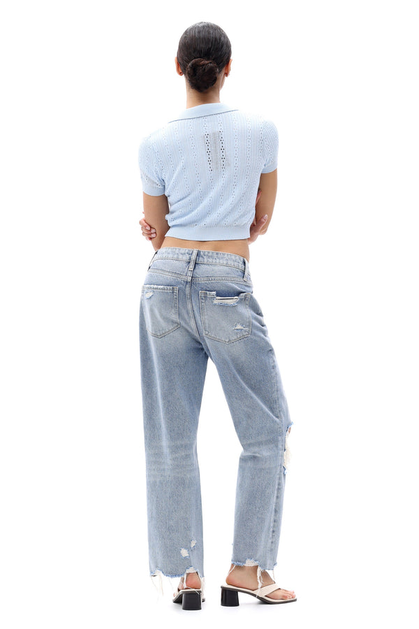 HIGH RISE CROP STRAIGHT LEG DENIM JEANS OSTM5029EC