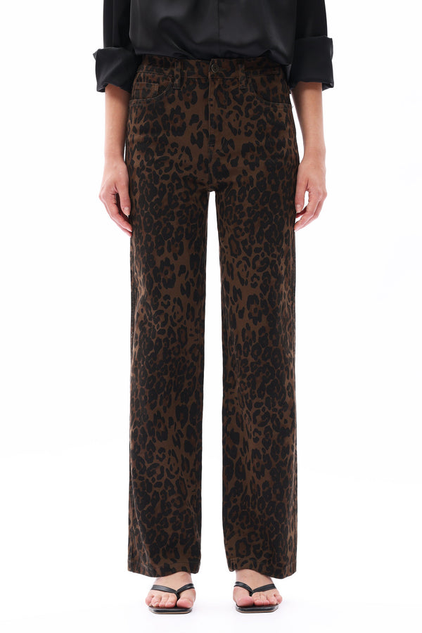 Leopard Print High Rise Straight Jeans