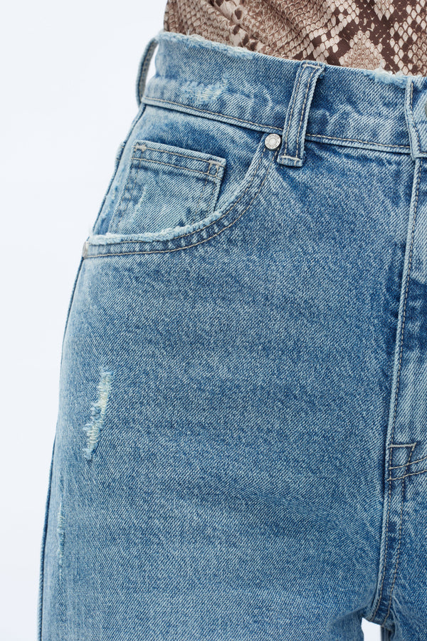 HIGH WAIST WIDE LEG STRETCHY DENIM JEANS OSW8013 RETRO LIGHT BLUE