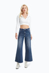 HIGH RISE WIDE LEG FLARE JEANS WITH MONKEY WASH OSF1135 SWEET BLUE