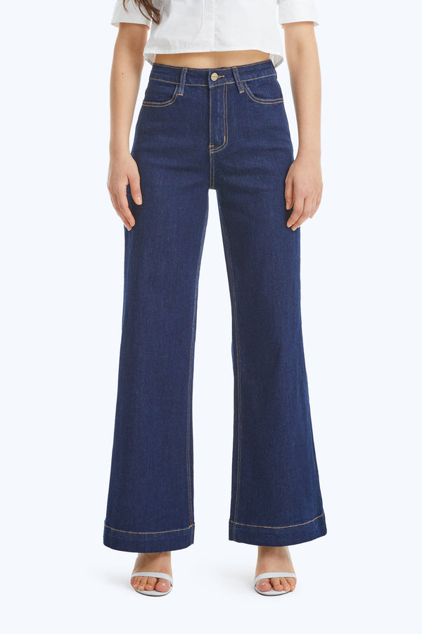 HIGH WAIST WIDE LEG JEANS OSW032-N DARK BLUE