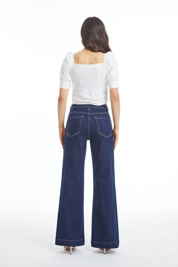 HIGH WAIST WIDE LEG JEANS OSW032-N DARK BLUE