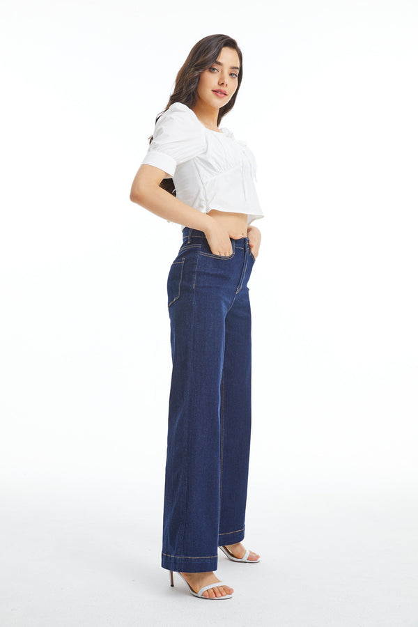 HIGH WAIST WIDE LEG JEANS OSW032-N DARK BLUE