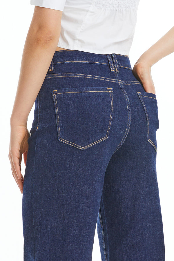 HIGH WAIST WIDE LEG JEANS OSW032-N DARK BLUE