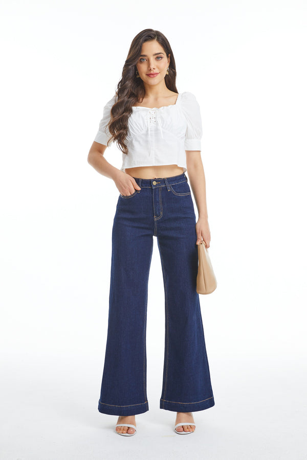 HIGH WAIST WIDE LEG JEANS OSW032-N DARK BLUE