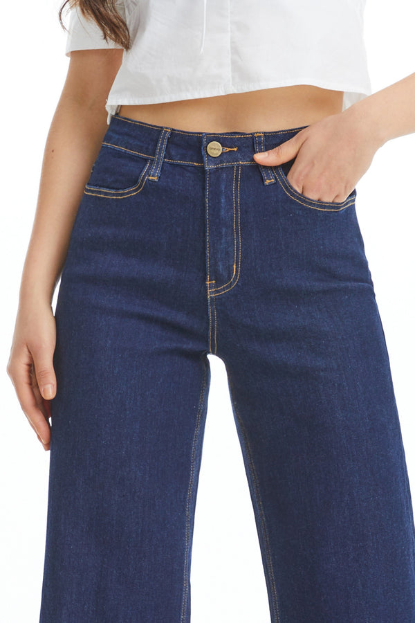 HIGH WAIST WIDE LEG JEANS OSW032-N DARK BLUE