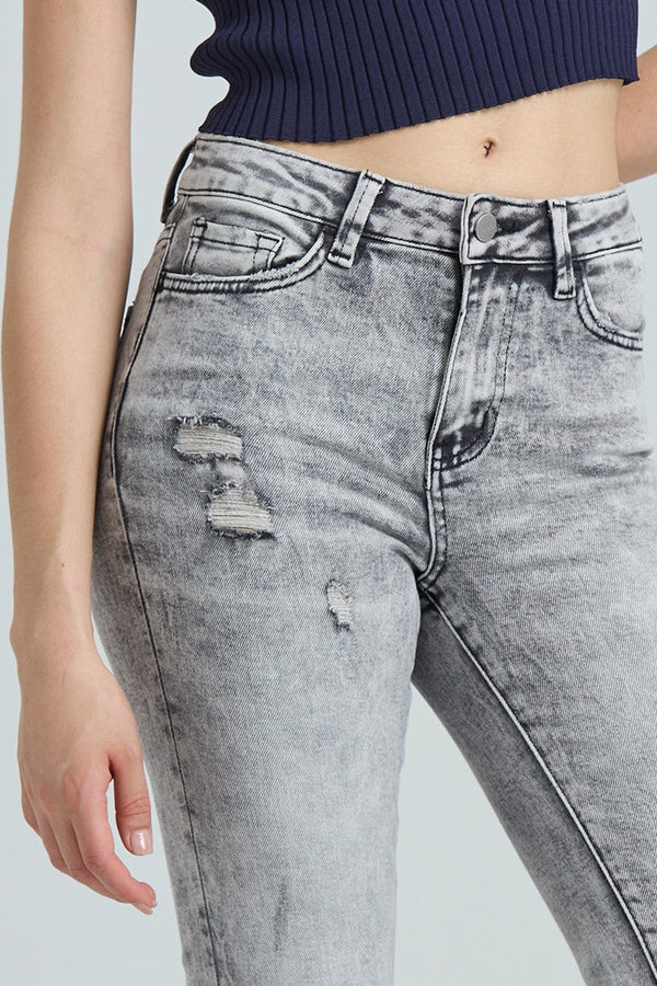 HIGH RISE HIGH-STRETCH FLARE DENIM JEANS OSF1133 GRAY