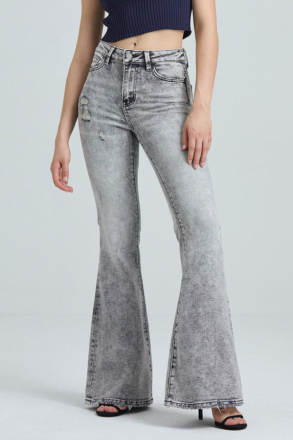 HIGH RISE HIGH-STRETCH FLARE DENIM JEANS OSF1133 GRAY