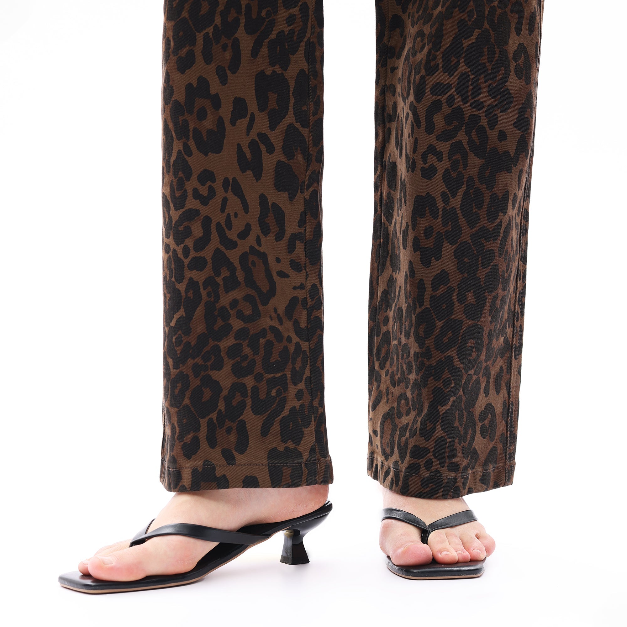 Leopard Print High Rise Straight Jeans
