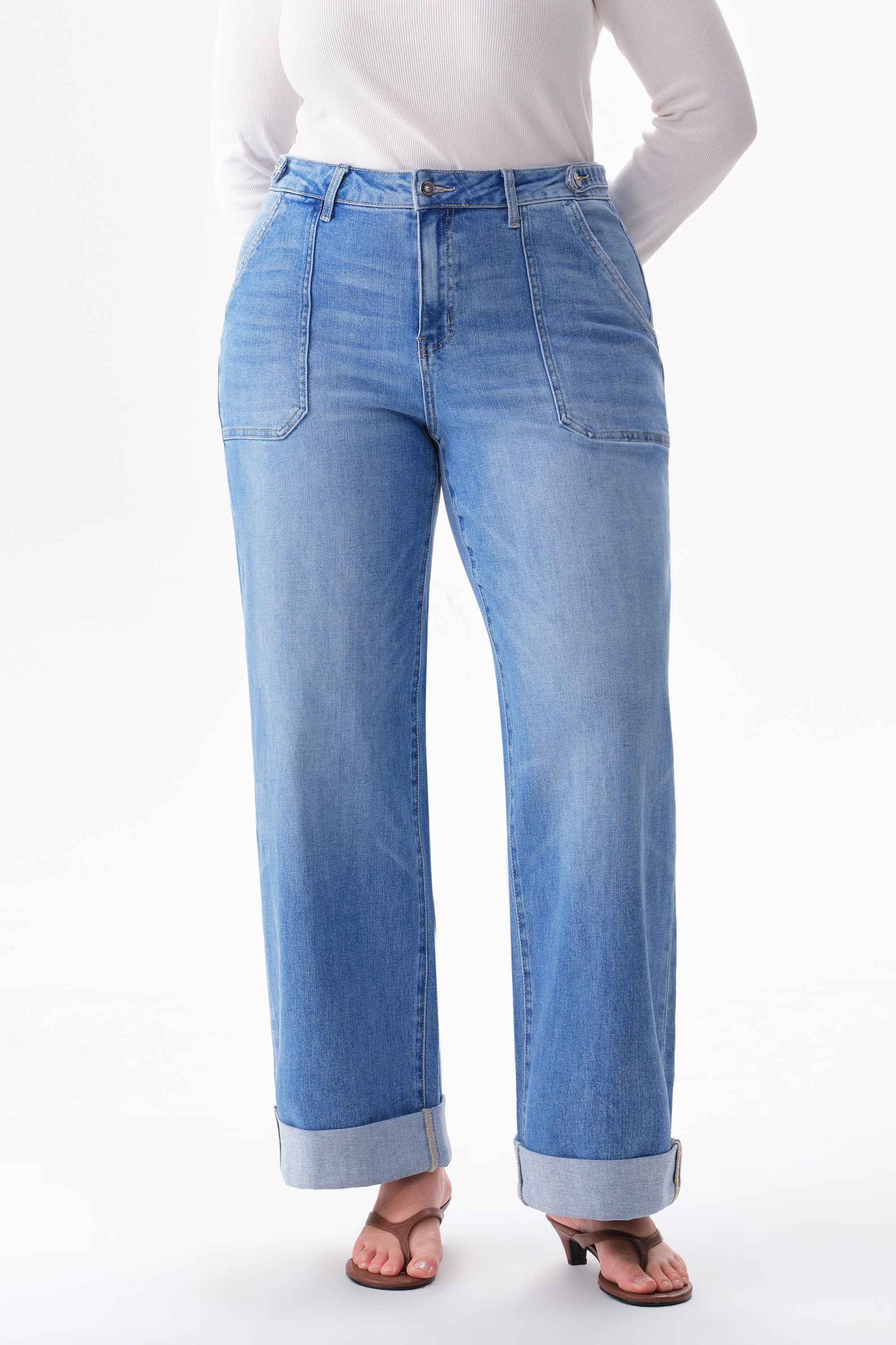 ONESO Modern Mid High Rise Wide Leg Jeans