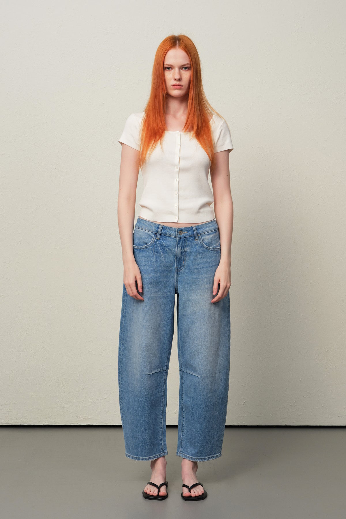 ONESO High Rise Pleated Barrel Leg Jeans