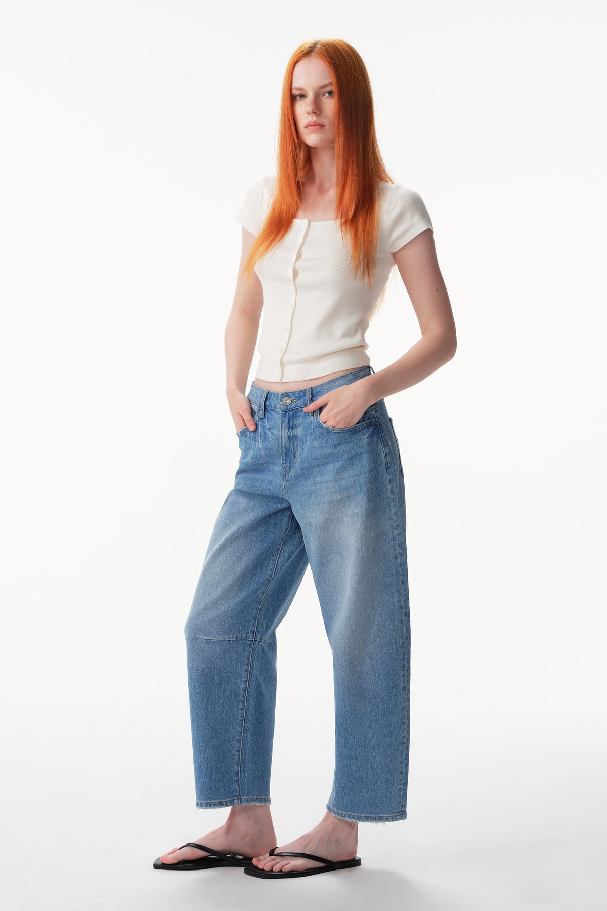ONESO High Rise Pleated Barrel Leg Jeans