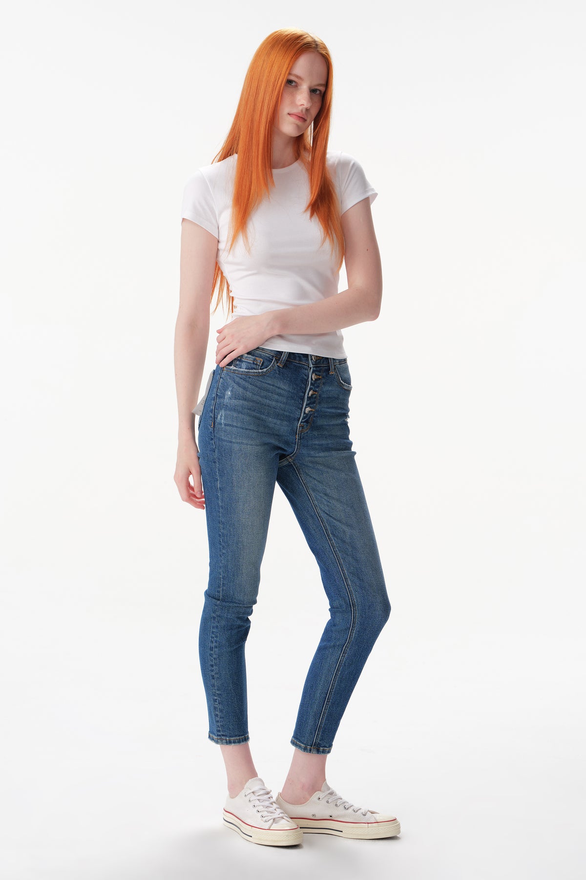 ONESO High Rise Distressed Straight Jeans