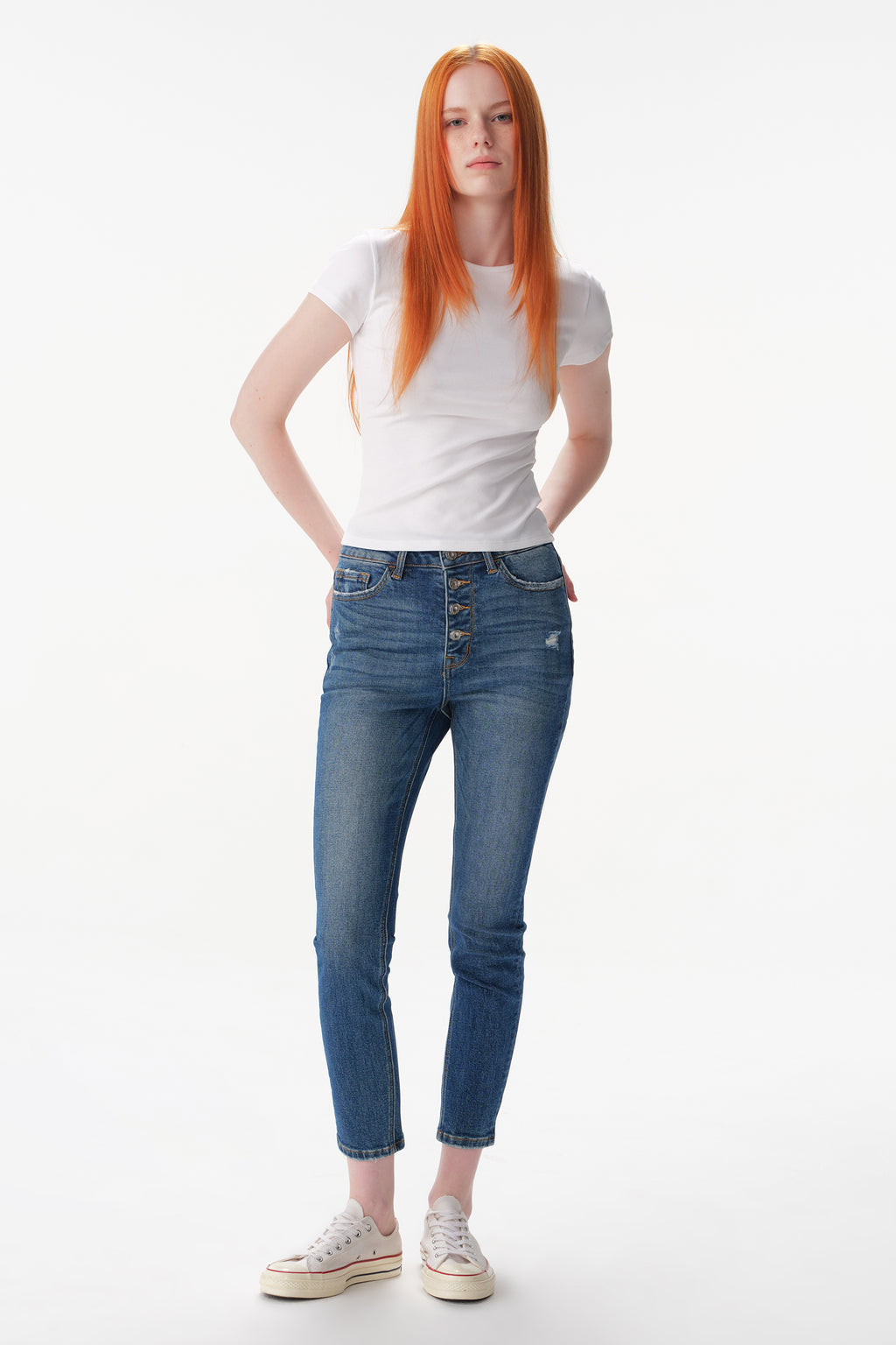 ONESO High Rise Distressed Straight Jeans