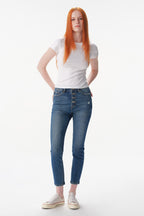 ONESO High Rise Distressed Straight Jeans