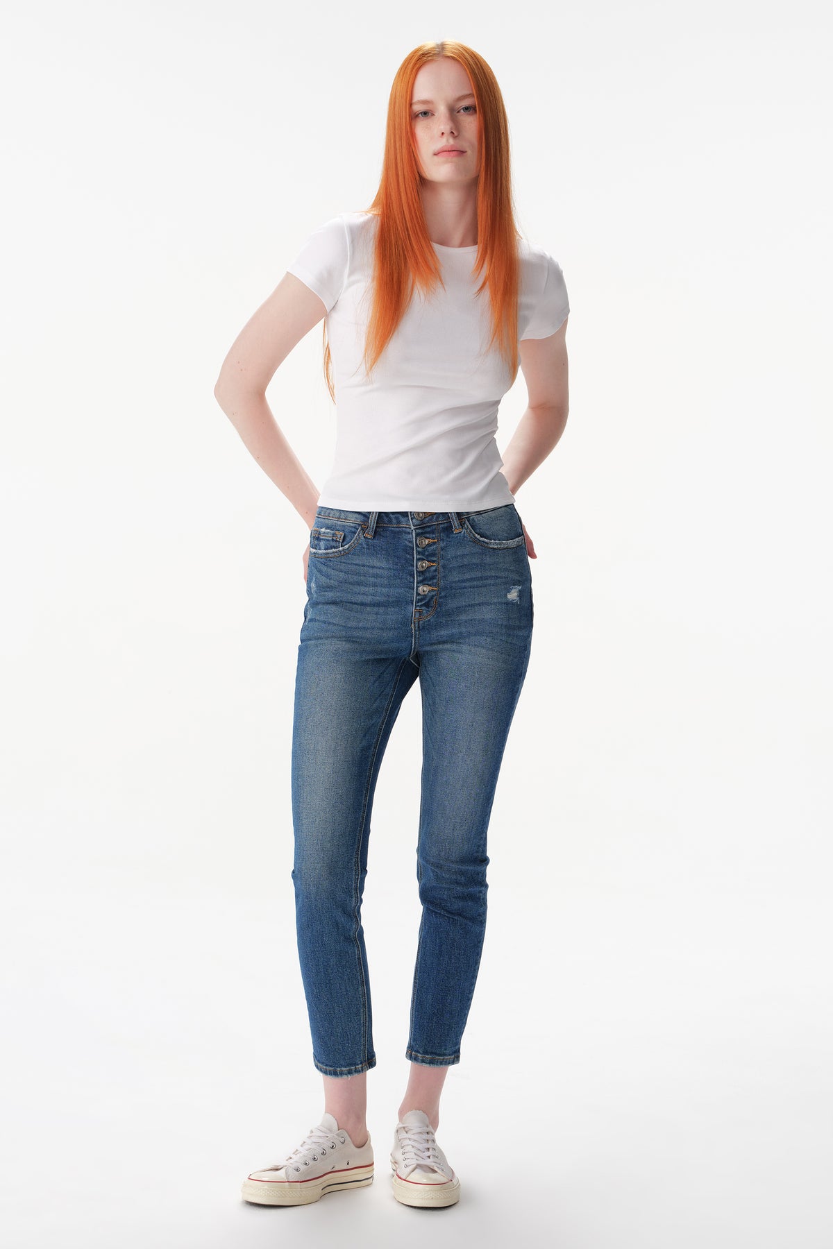 ONESO High Rise Distressed Straight Jeans