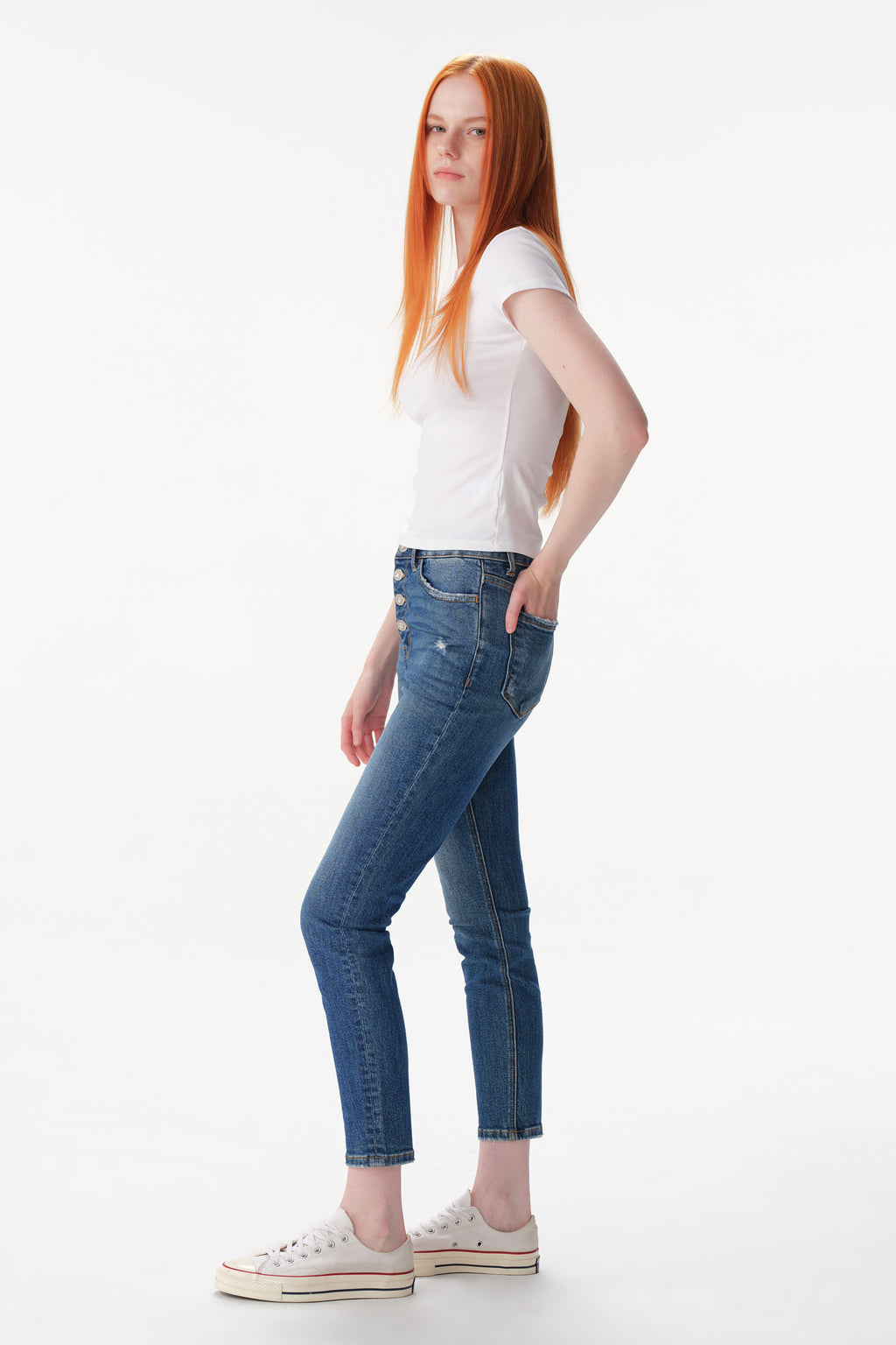 ONESO High Rise Distressed Straight Jeans