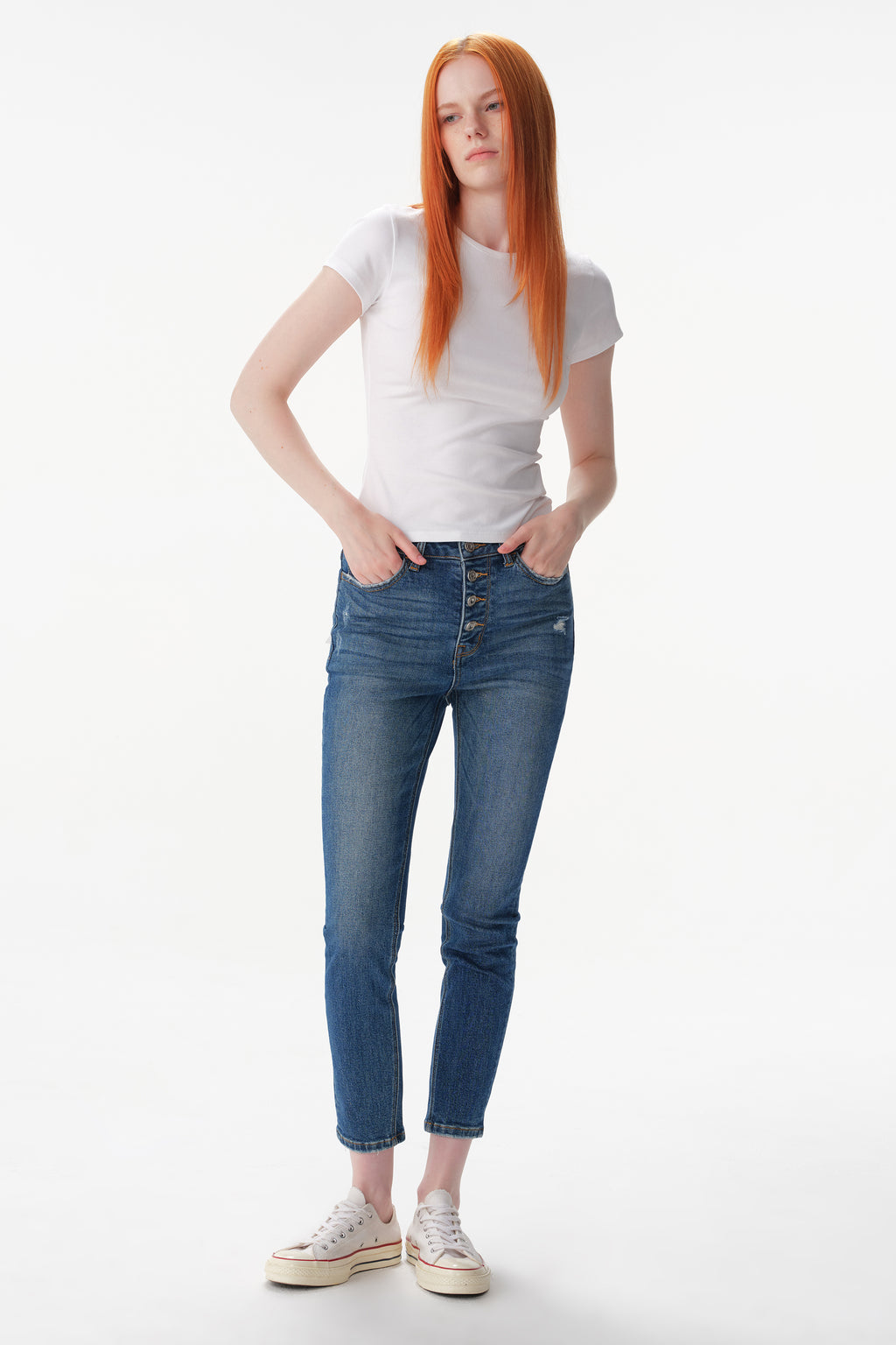 ONESO High Rise Distressed Straight Jeans