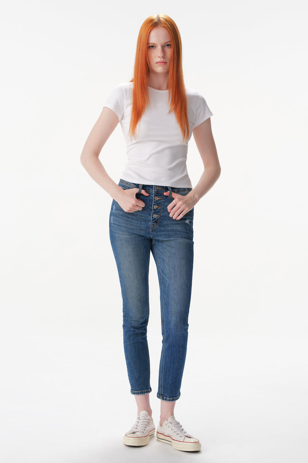 ONESO High Rise Distressed Straight Jeans