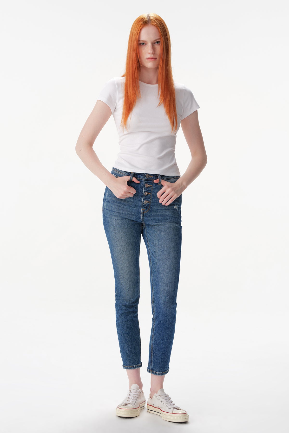 ONESO High Rise Distressed Straight Jeans