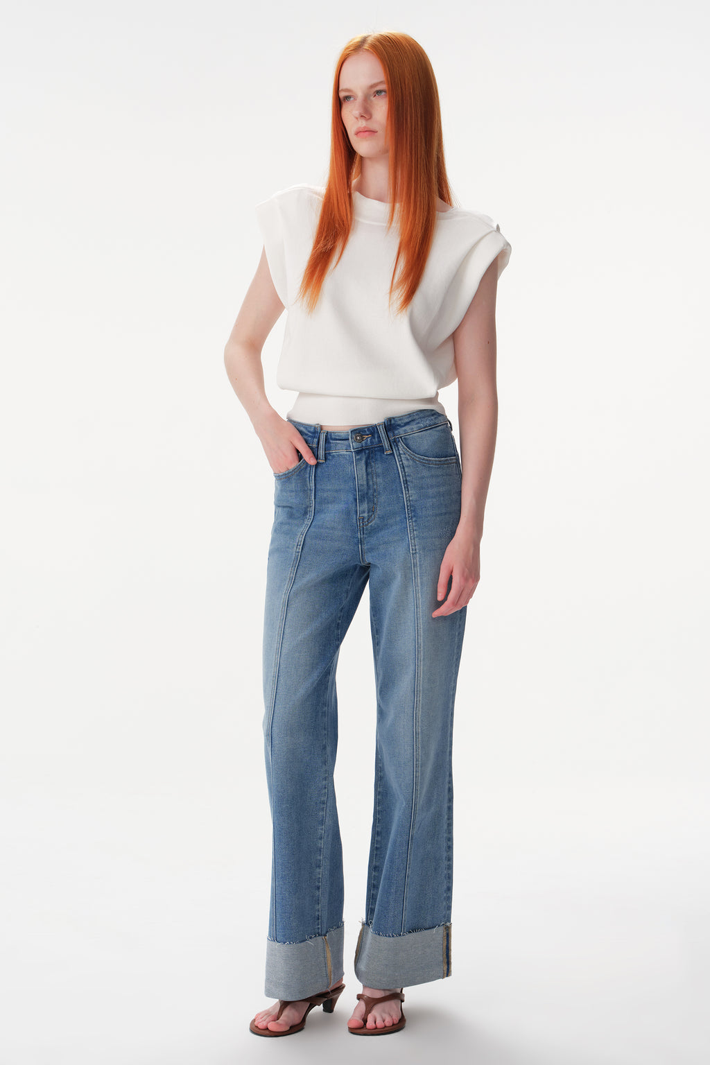 ONESO Asymmetric High Rise Wide Leg Jeans