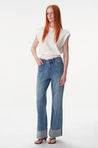 ONESO Asymmetric High Rise Wide Leg Jeans