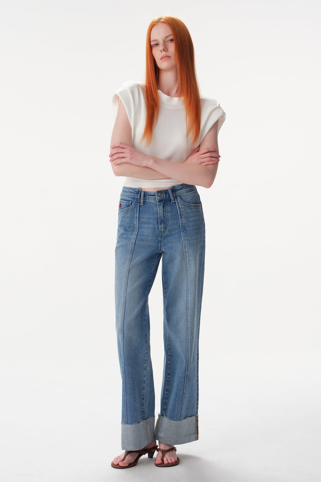 ONESO Asymmetric High Rise Wide Leg Jeans