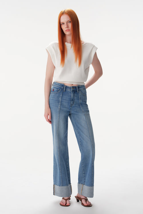 ONESO Asymmetric High Rise Wide Leg Jeans