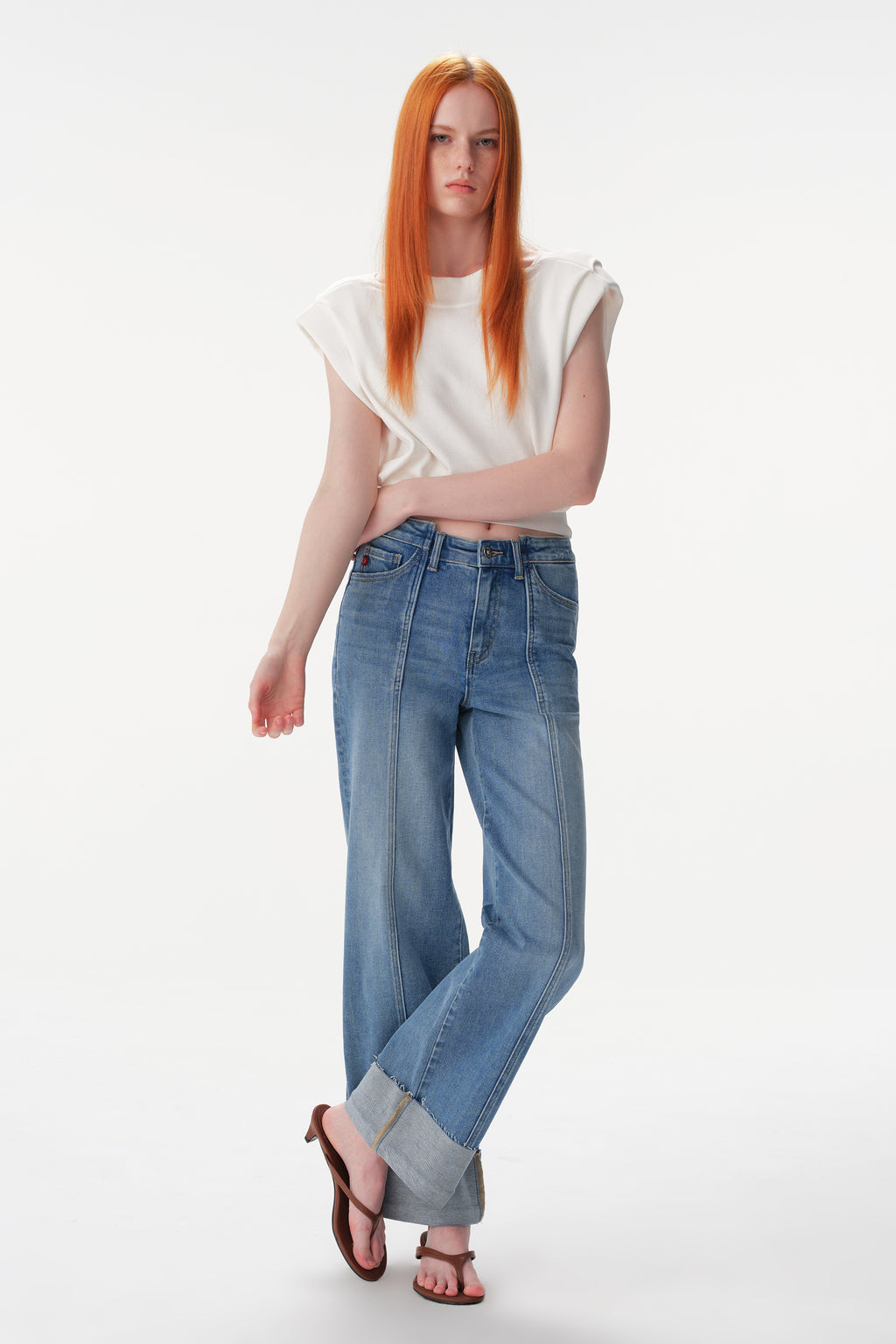 ONESO Asymmetric High Rise Wide Leg Jeans