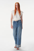 ONESO Asymmetric High Rise Wide Leg Jeans
