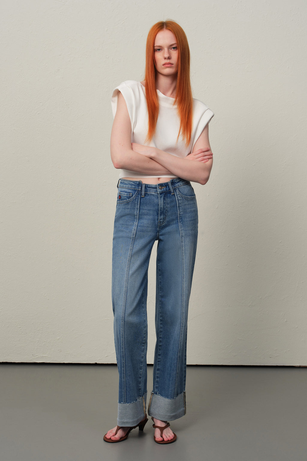 ONESO Asymmetric High Rise Wide Leg Jeans