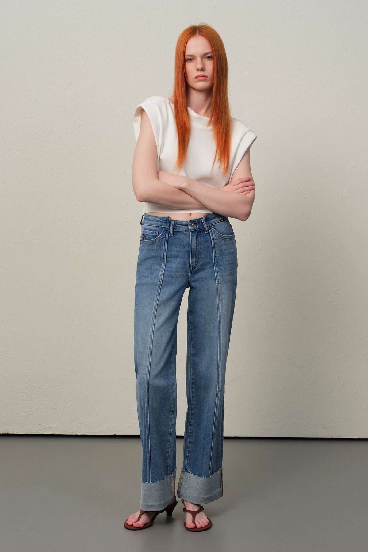 ONESO Asymmetric High Rise Wide Leg Jeans
