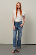 ONESO Asymmetric High Rise Wide Leg Jeans