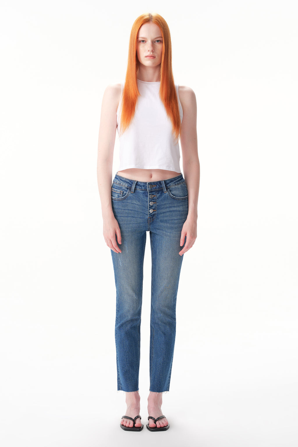 ONESO Mid Rise Button Fly Straight Jeans