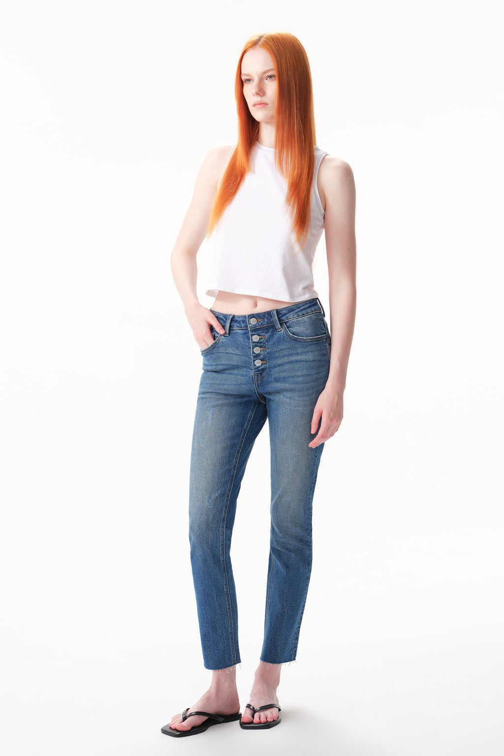 ONESO Mid Rise Button Fly Straight Jeans